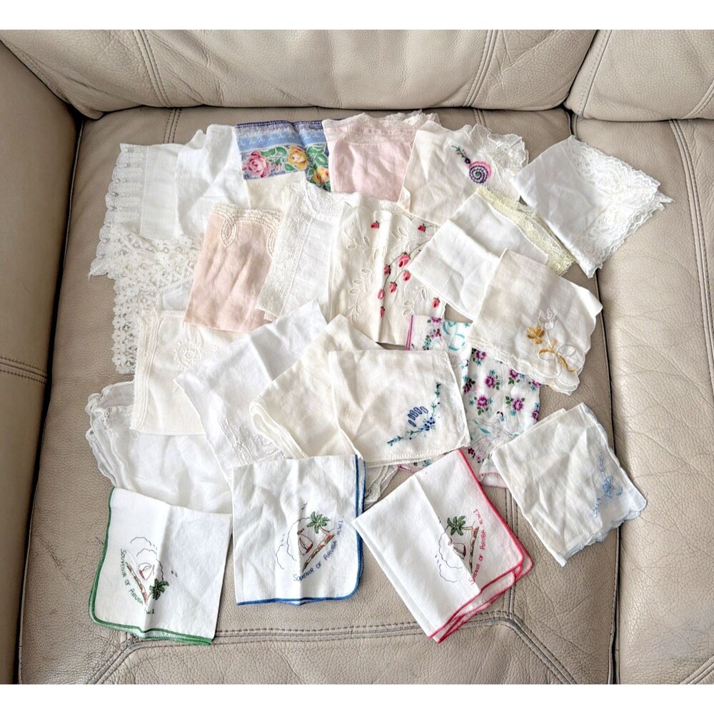 Lot of 22 Vintage Handkerchiefs Floral Patterned Embroidered Prints
